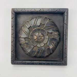 Rustic Carved Wood Dark Brown Decorative Wall Decor Square 8”
